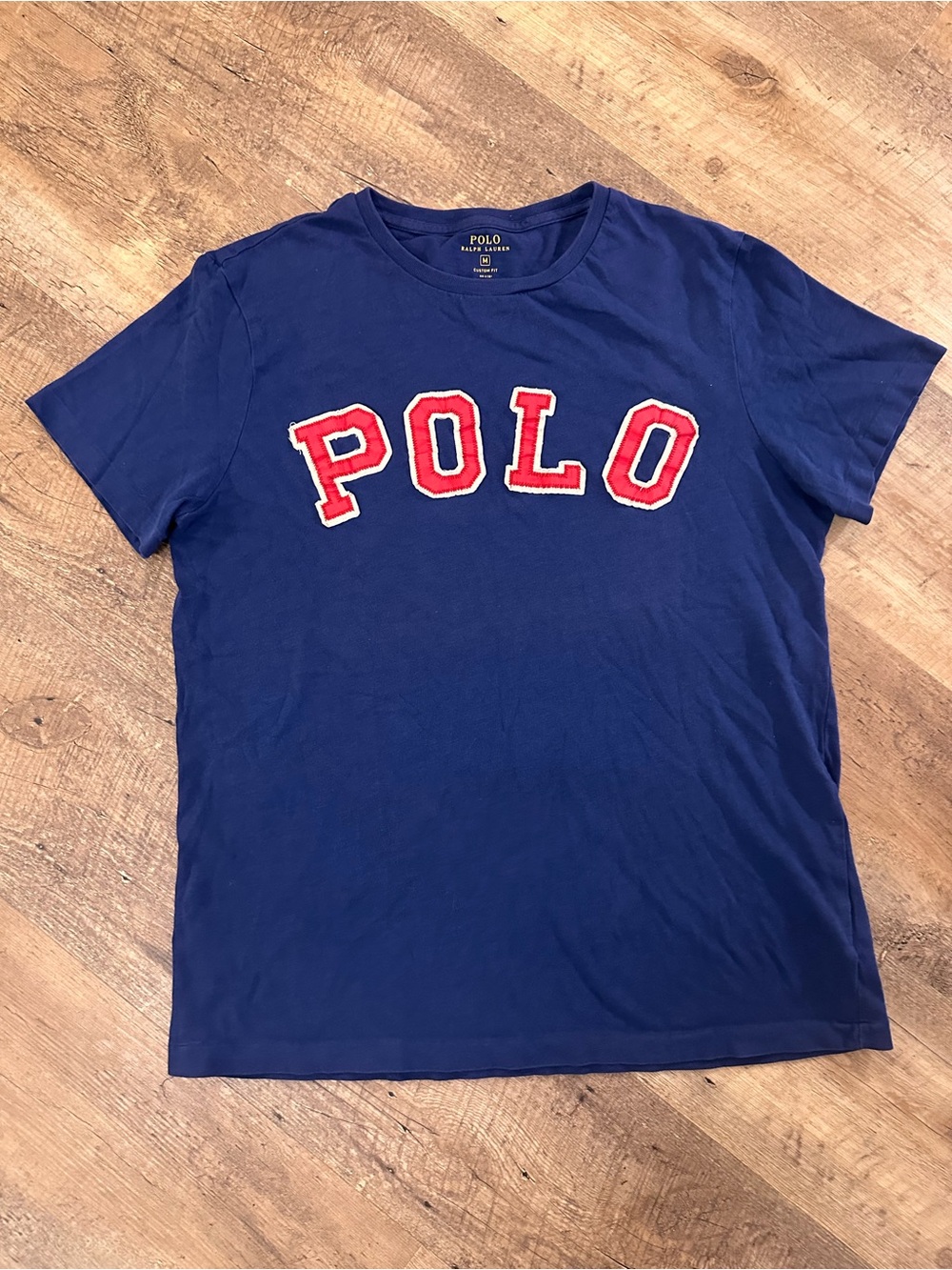 Polo by Ralph Lauren Blue Short-Sleeve Crewneck Tee with Red Logo Appliqué